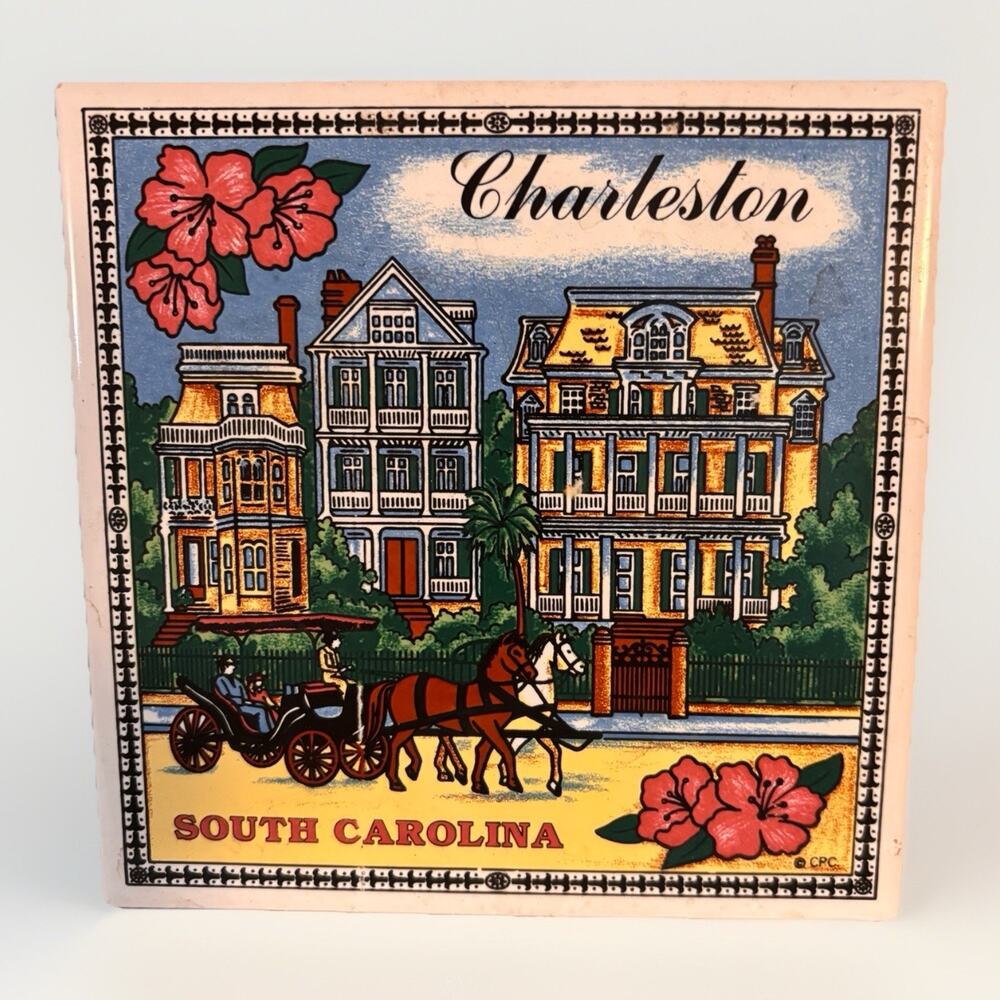Vintage Charleston South Carolina City Ceramic Tile Trivit Wall Decor 6”